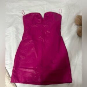 pink leather mini dress
